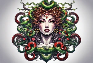 Medusa heads with snakes eating man's heart tattoo idea