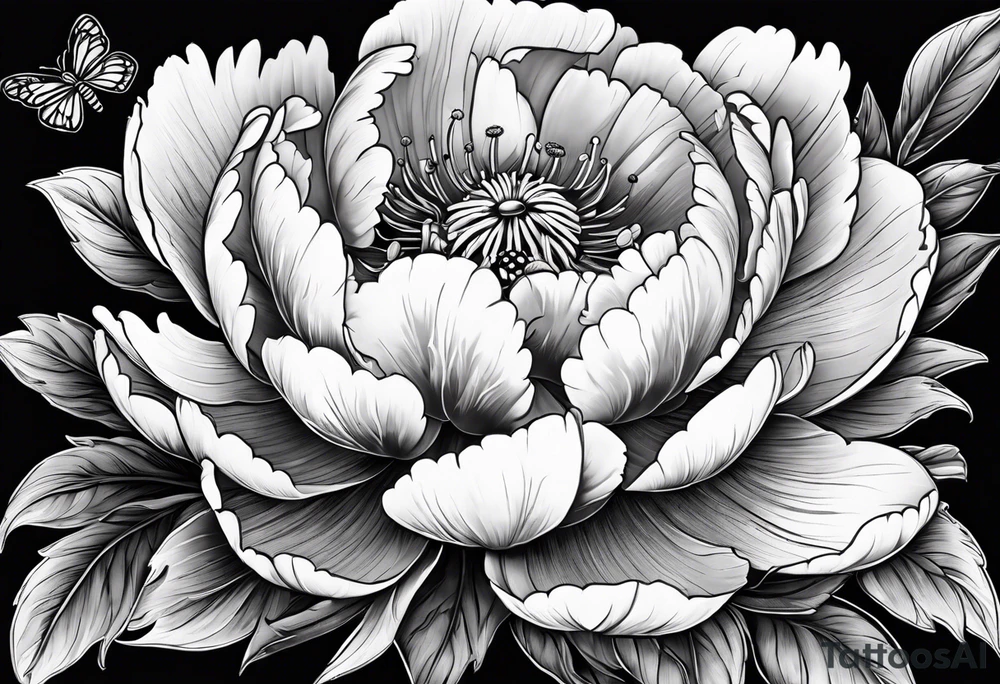 red peony with bee tattoo idea