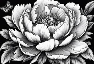 red peony with bee tattoo idea