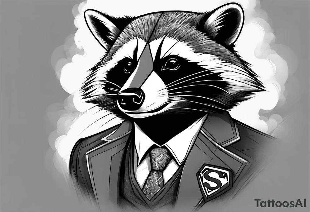Superman raccoon in realism smoke tattoo idea