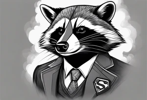 Superman raccoon in realism smoke tattoo idea
