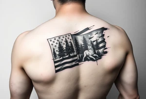 American flag with forest and animal arm sleeve tattoo idea