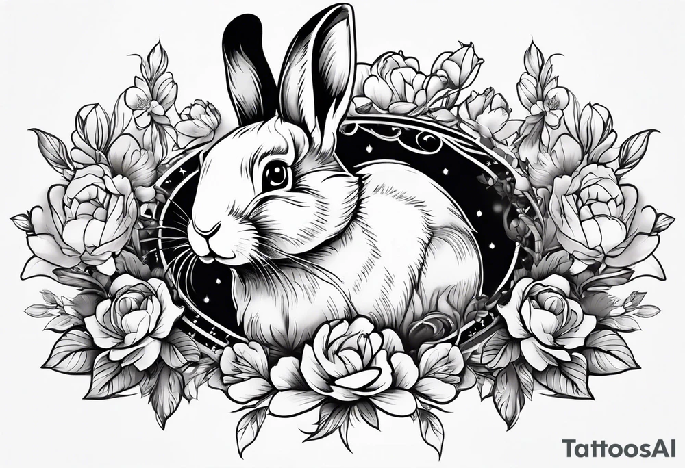 Rabbit and flowers, spine tattoo cover up long tattoo tattoo idea