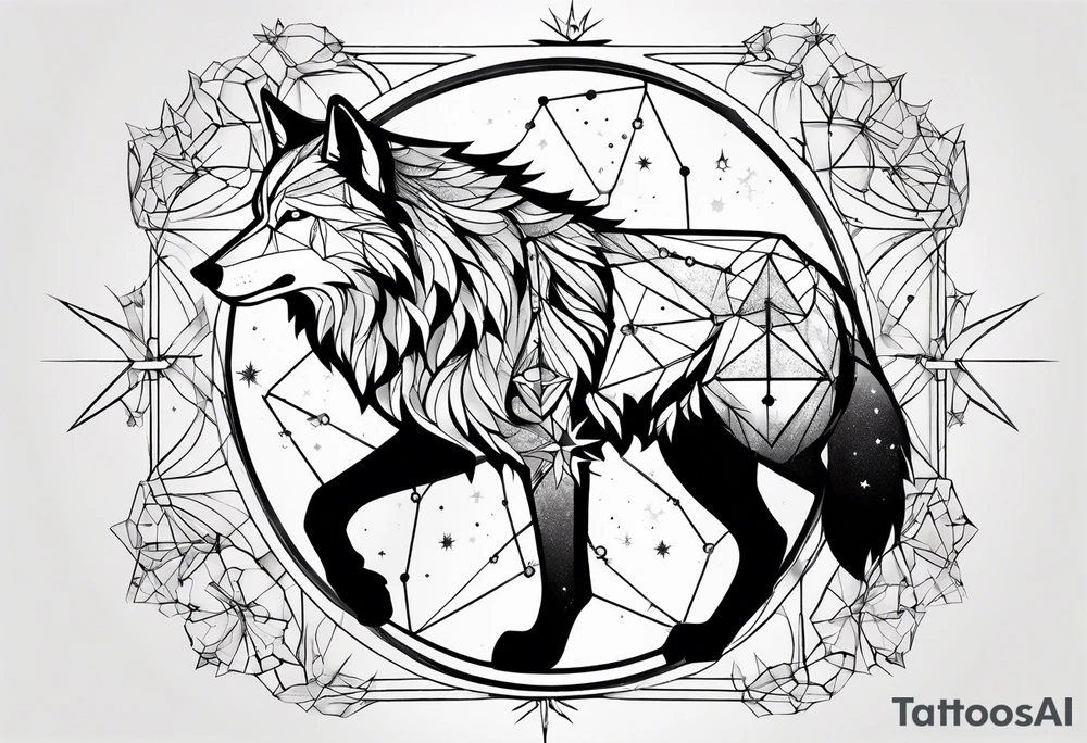 Constellation, animal wolf snow , géométric tattoo idea