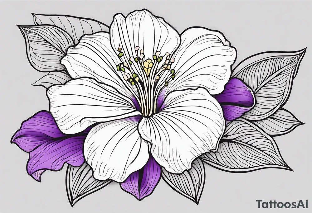 An outline of a rio dipladenia flower with a green and purple background tattoo idea