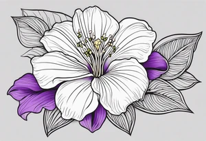 An outline of a rio dipladenia flower with a green and purple background tattoo idea