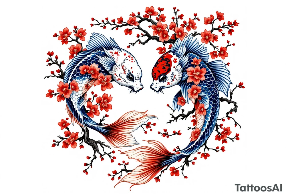 Yin Yang Koi fish, cherry blossom tree tattoo idea