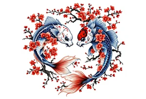 Yin Yang Koi fish, cherry blossom tree tattoo idea