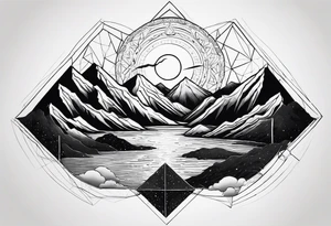 geometric with mountains, black hole various shapes tattoo idea