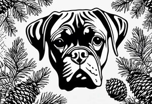 name boxer dog Waylon date 9/15/23 pinecones and trees tattoo idea