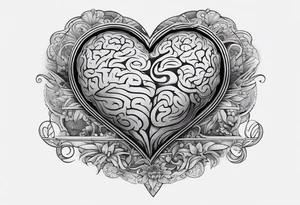 Heart bottom left a backslash line containing the word balance mid way brain top right tattoo idea