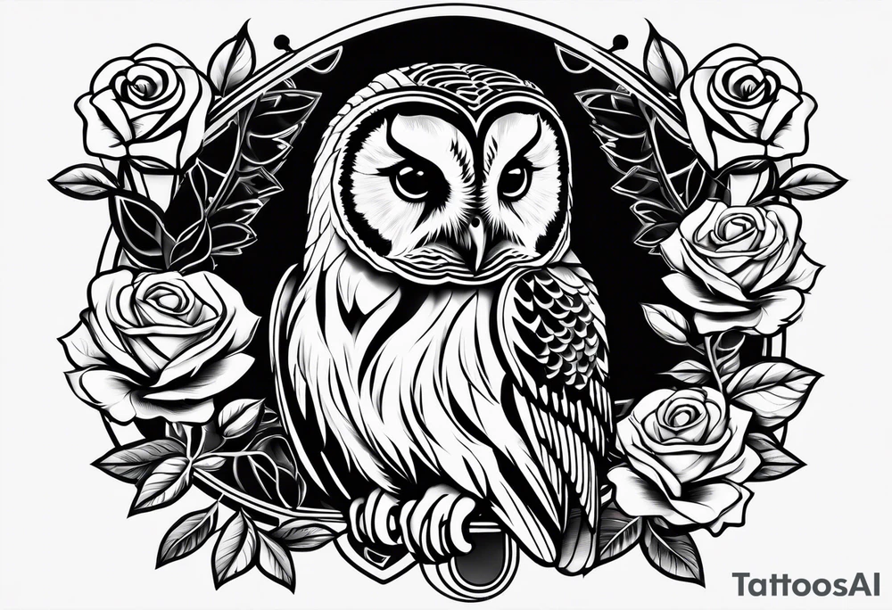 Barred owl with a rose and a heart tattoo idea