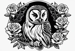 Barred owl with a rose and a heart tattoo idea