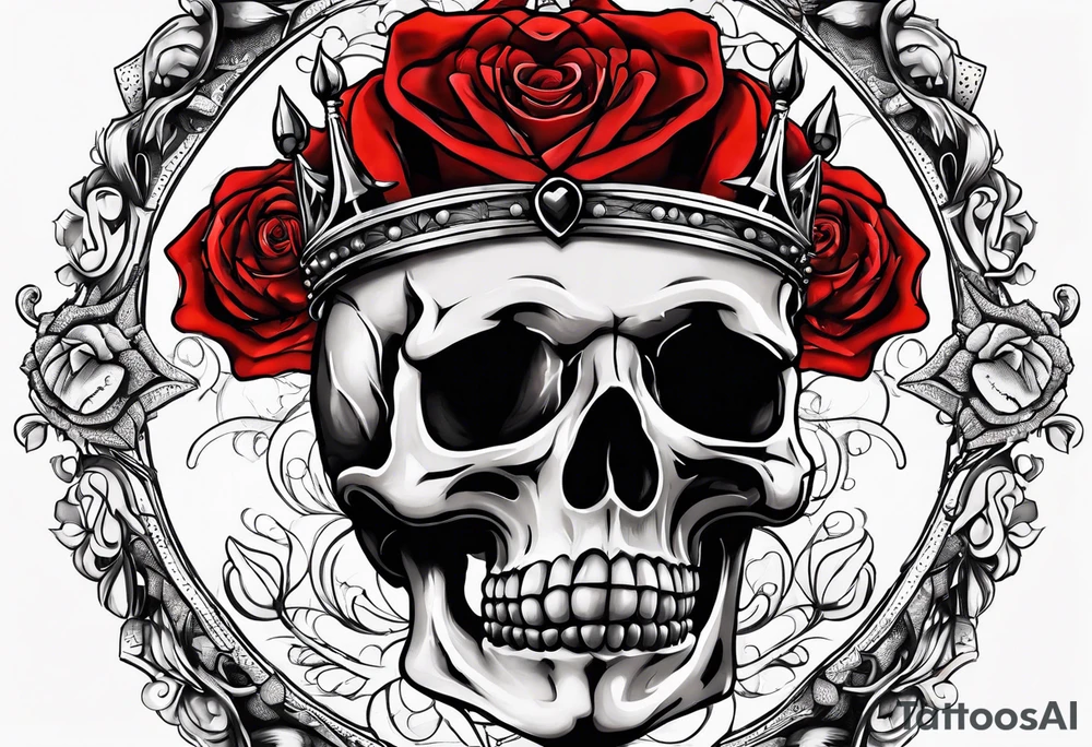 the red rose queen's crown with a heart tattoo idea