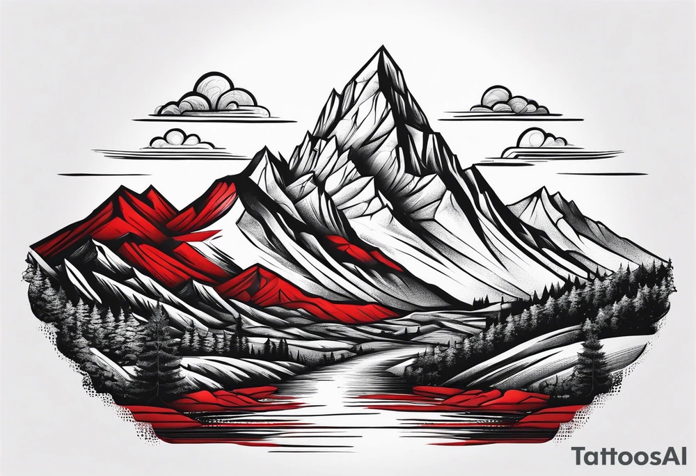 red mountains on which there are two castles tattoo idea