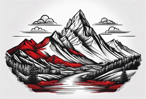 red mountains on which there are two castles tattoo idea
