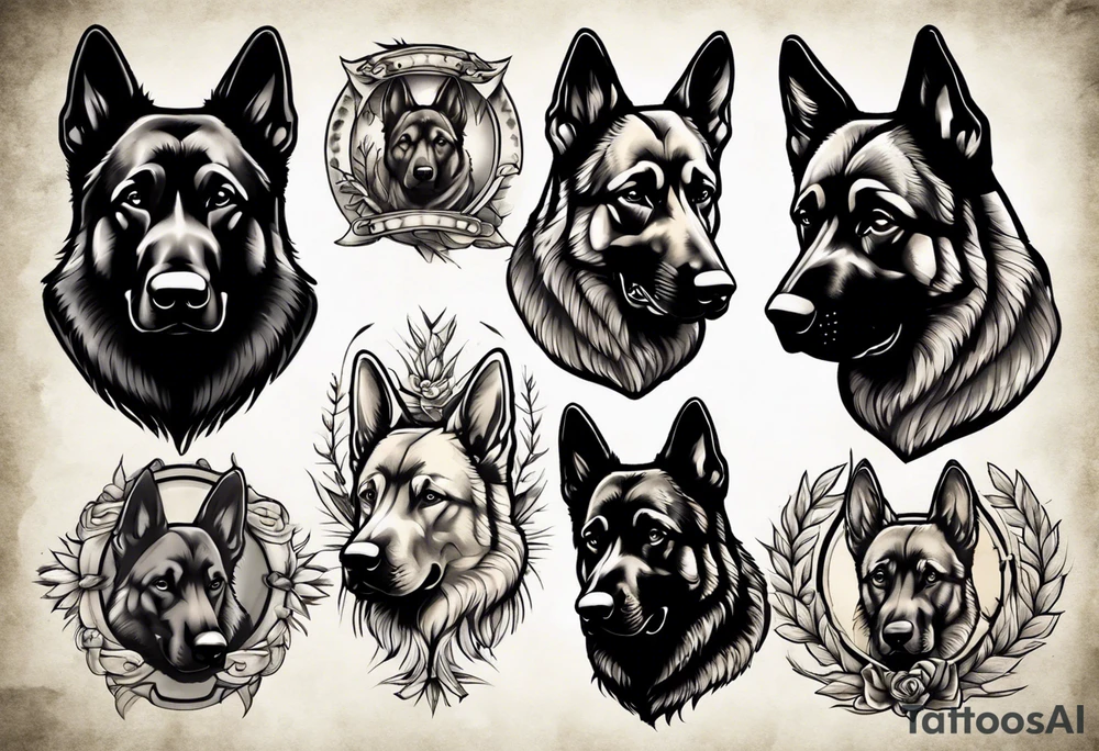 Dark German shepherd portrait tattoo idea