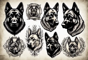 Dark German shepherd portrait tattoo idea