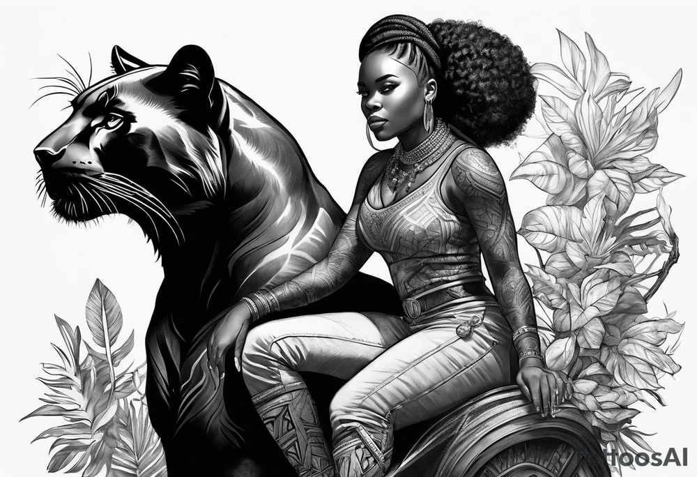 Thick black girl riding black panther tattoo idea