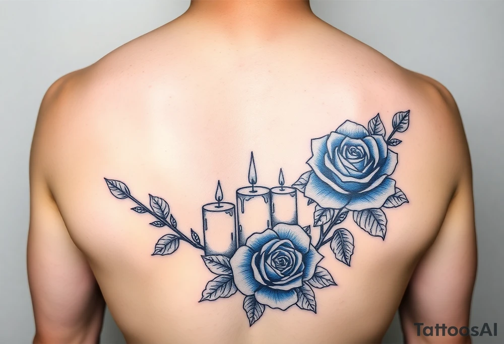 Blue, roses, candles, water tattoo idea