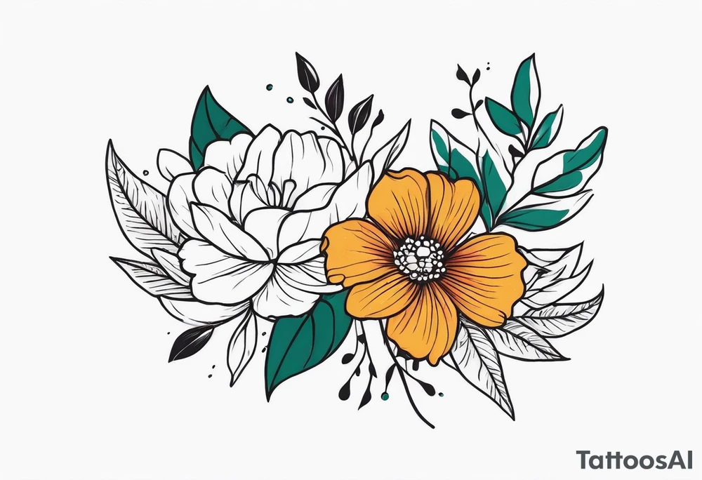 enredaderas con Flores y Hojas a Color tattoo idea