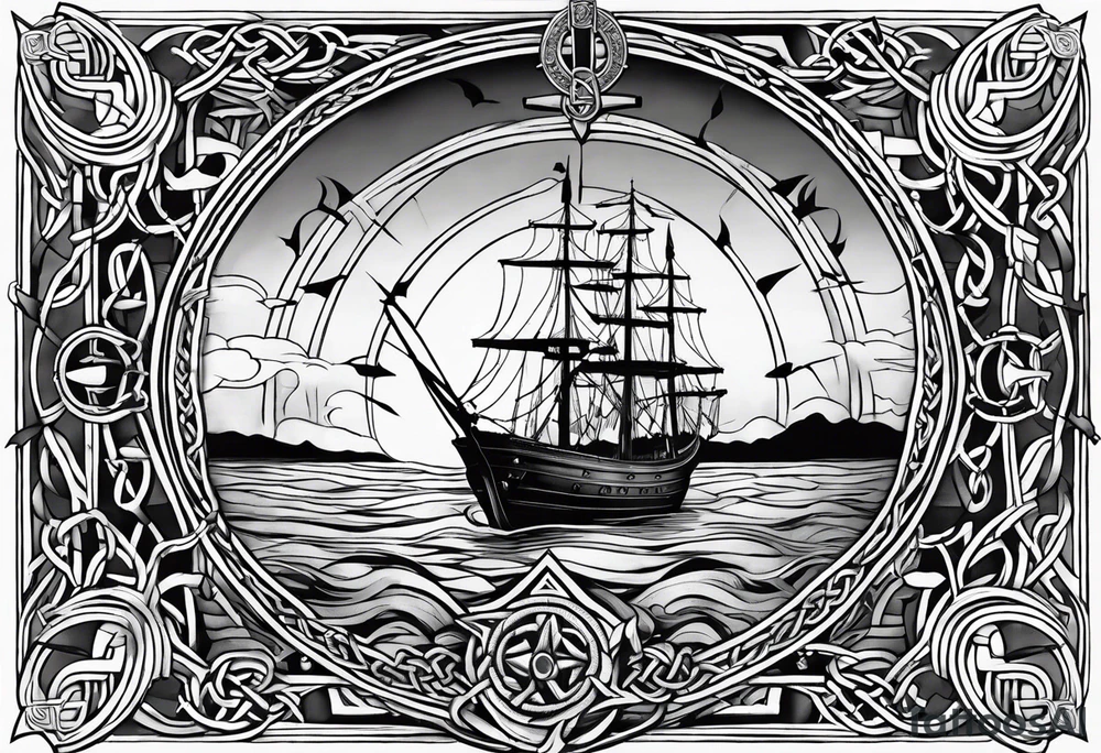 Celtic nautical scene, forearm, half sleeve, anchor, compass tattoo idea