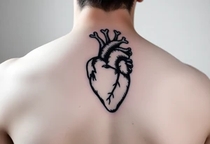 woodcut realistic heart etching tattoo on back of tricep tattoo idea