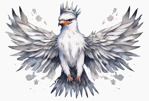 a solitary white thunderbird wearing a grey crown tattoo idea