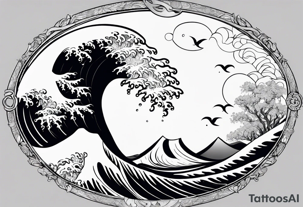 I want a tattoo of the ocean in circle which is choatic and simpler tattoo idea