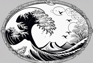 I want a tattoo of the ocean in circle which is choatic and simpler tattoo idea