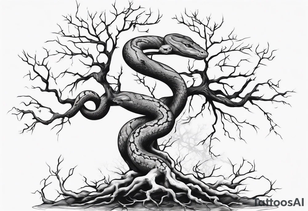 bare tree with a snake in the roots of the tree tattoo idea bare tree with a snake in the roots of the tree tattoo idea