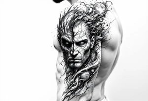 2 different worlds on each side of a black hold tattoo idea