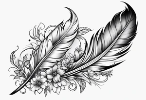 Feather with flowers going up wards tattoo idea