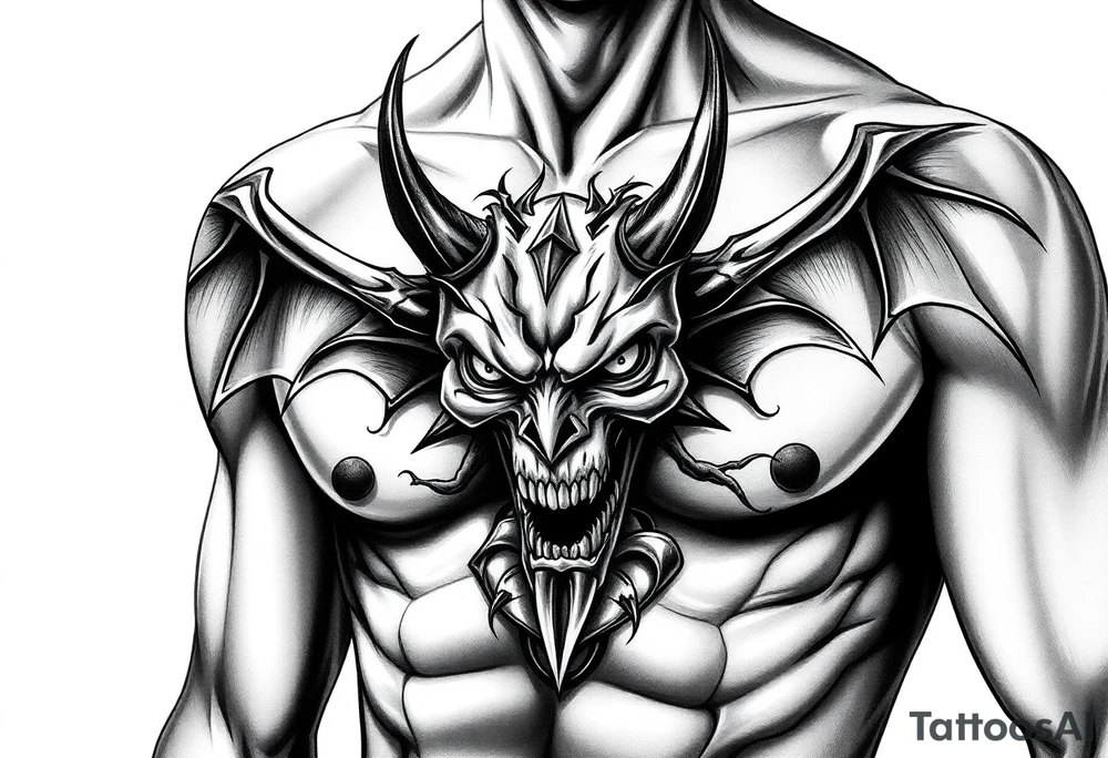 Very detailed dark demonic chest tattoo men tattoo idea