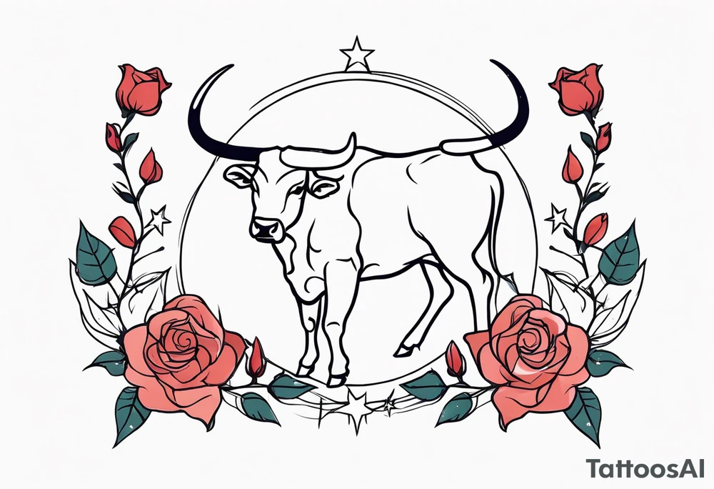 Taurus constellation with stars and roses fine lines tattoo idea
