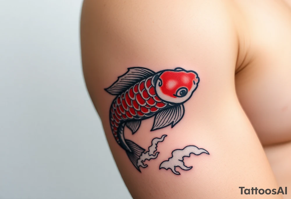 traditional koi fish swimming upstream through turbulent waves tattoo idea