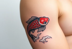 traditional koi fish swimming upstream through turbulent waves tattoo idea