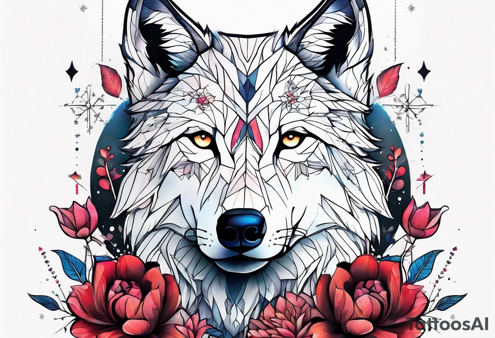 Constellation, animal wolf snow , géométric , flower tattoo idea