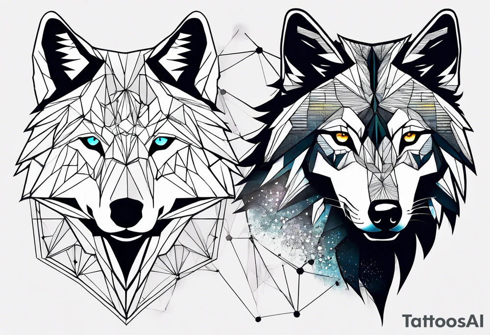 Constellation, two animal wolf, géométric tattoo idea