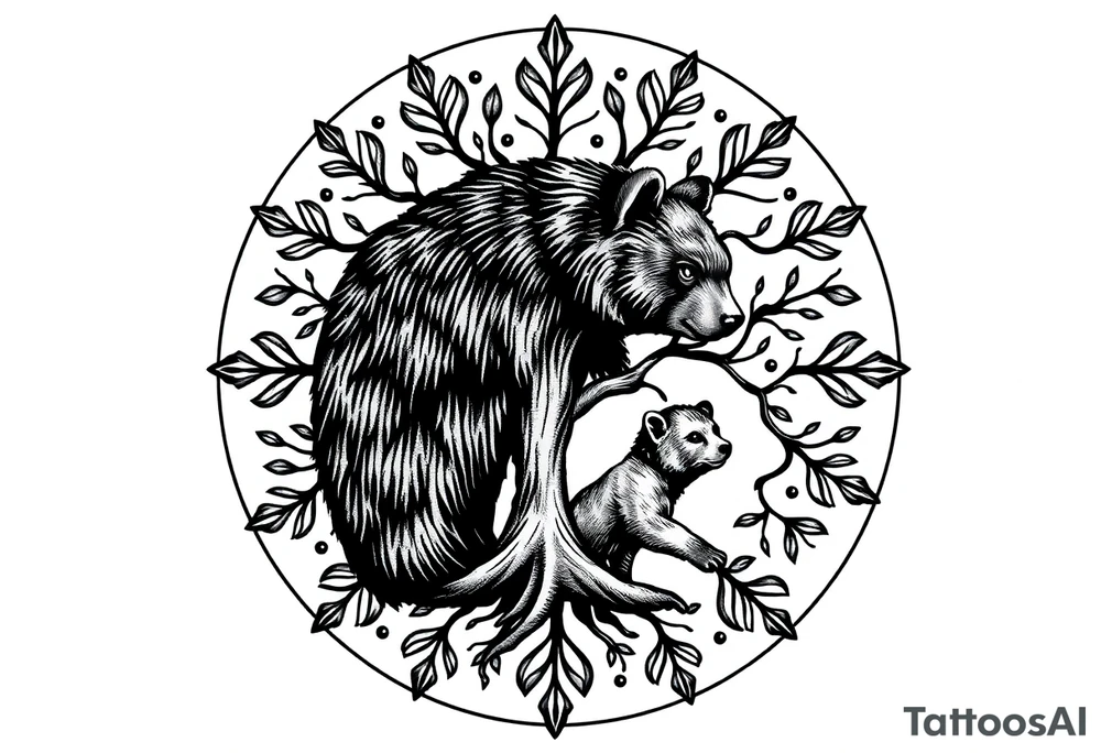 Tree of life circle adult bear and cub tattoo idea