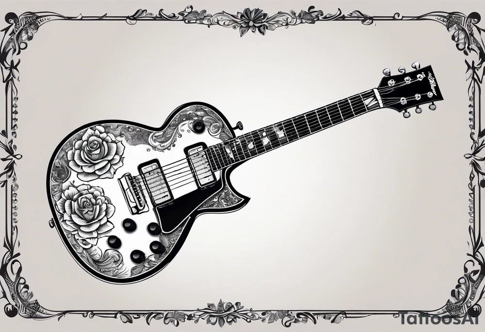 diseño de tatuaje donde lo principal sea un cono de luz diagrama de tiempo espacio, con una guitarra electrica pequeña les paul, mapa de venezuela, flor de loto, 2 gotas de sangre tattoo idea