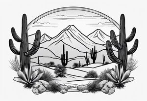small minimalistic arizona desert with mountains tattoo idea