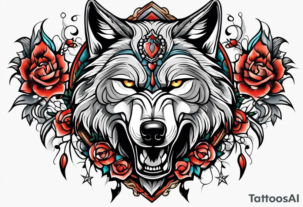 a wolf roaring tattoo idea