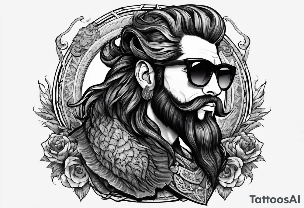 capricorn with beard and sunglasses tattoo idea