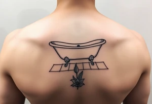 Clawfoot bathtub on tile floor with lily growing out of floor tattoo idea