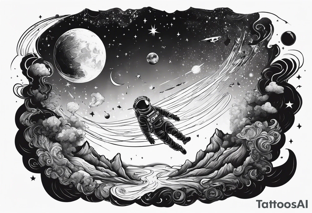 Man falling from space to earth tattoo idea