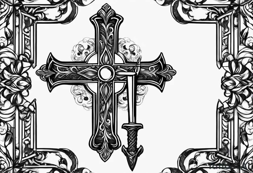 I want a cross with a pearcing sword through a broken heatt tattoo idea