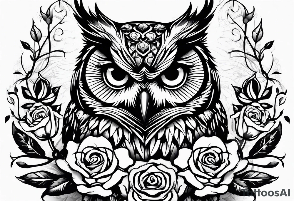 An owl, a rose tattoo idea