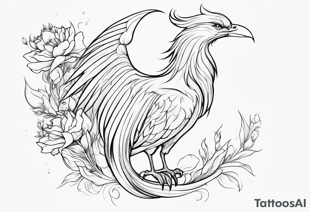 elongated phoenix in profile with claws holding flowers tattoo idea elongated phoenix in profile with claws holding flowers tattoo idea