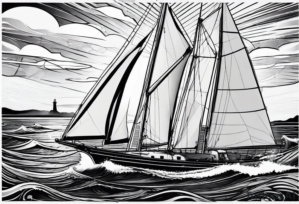 sailboat sail patched in such a way that it resembles a maritime lighthouse. tattoo idea